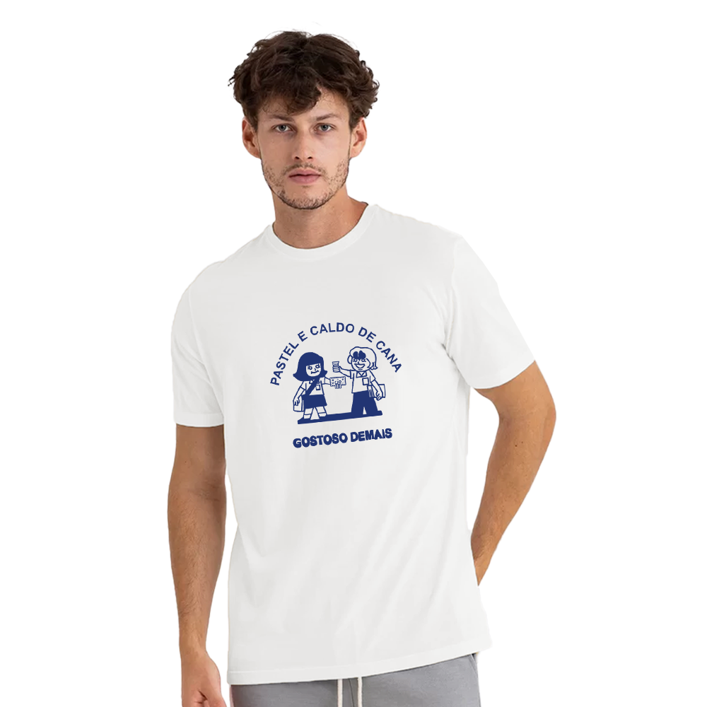 Camiseta Love SP branca pastel e caldo de cana