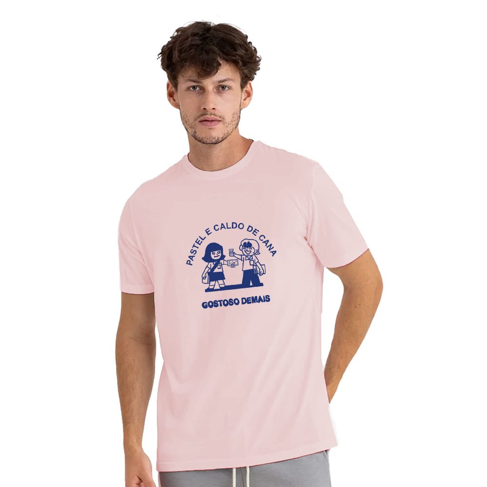 Camiseta Love SP rosa pastel e caldo de cana